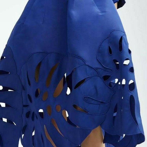 °$4,590 NEW OSCAR DE LA RENTA BLUE SILK LEAF MIDI DRESS US 8 - Picture 11 of 12